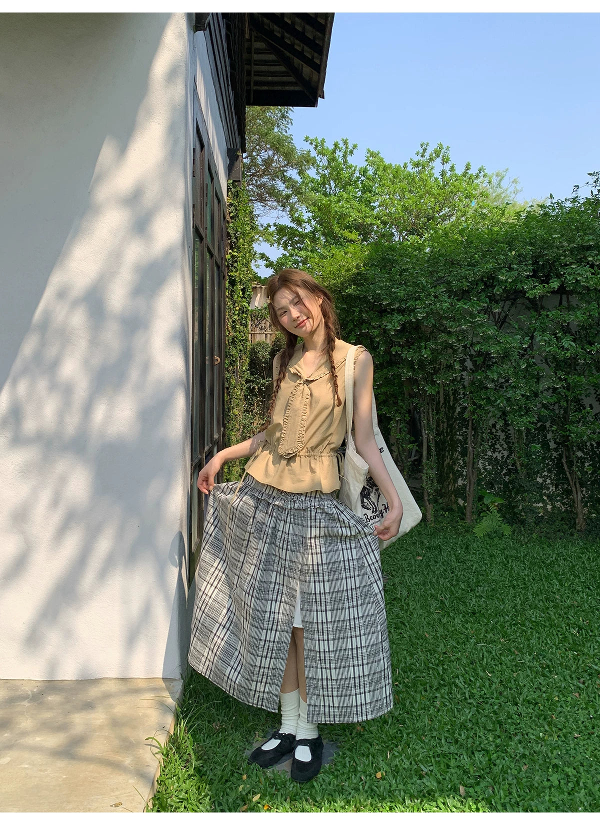 KANO Fungus Lace Checked Skirt