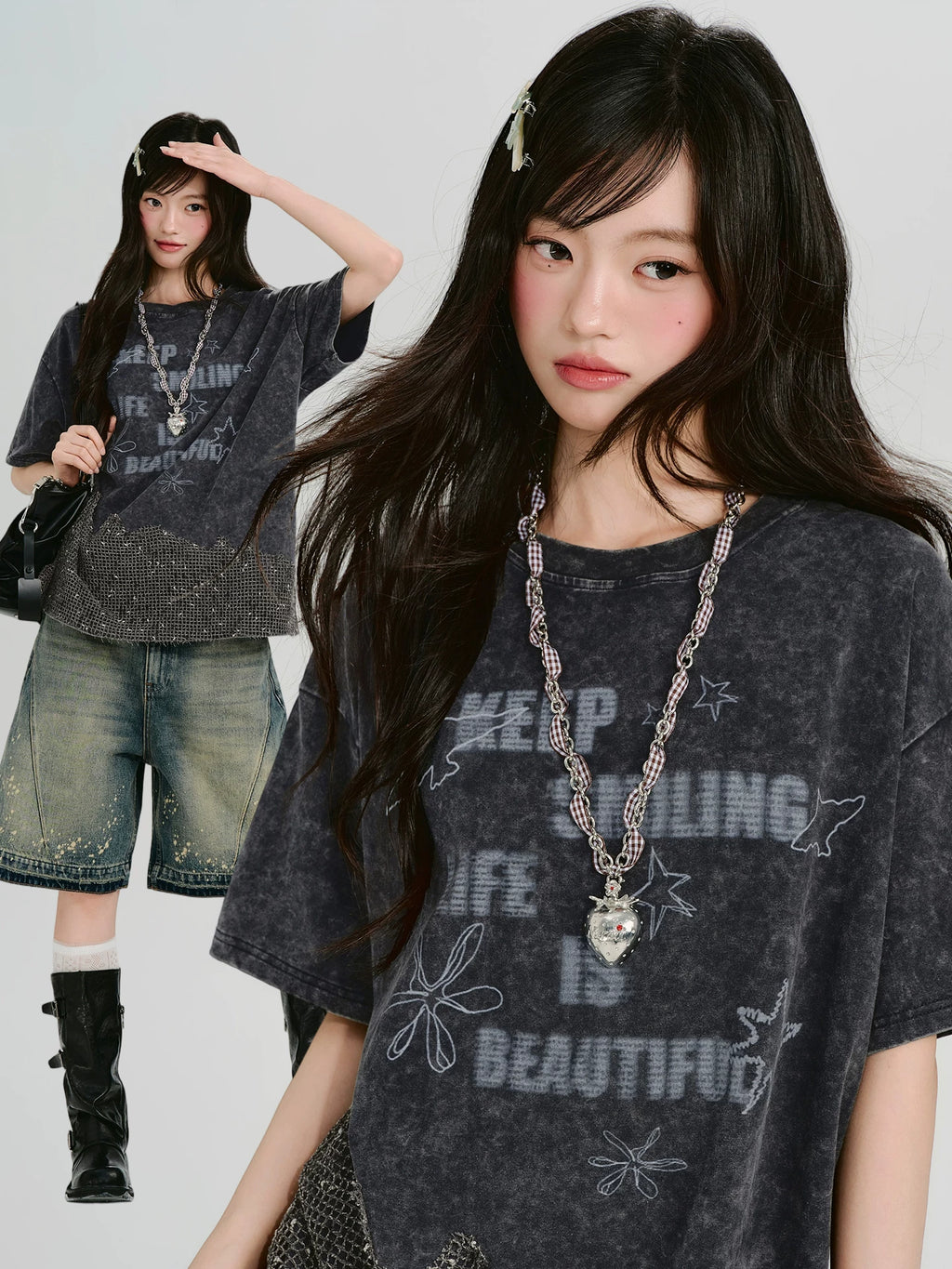 Girlyhalo Vintage Smudge Print Loose Tee