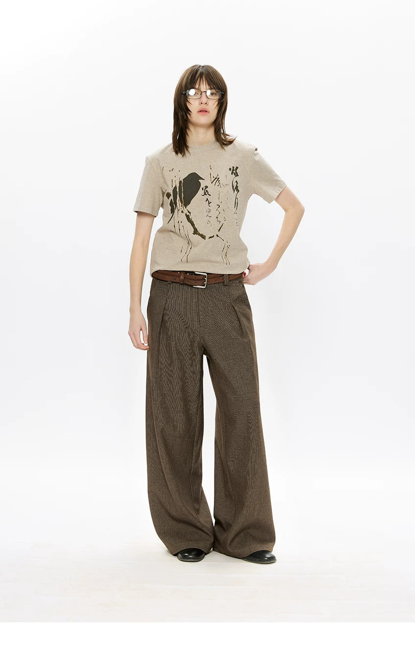 KREATE Wool Thousand Bird Grid Dark Pattern Pleated A-word Trousers