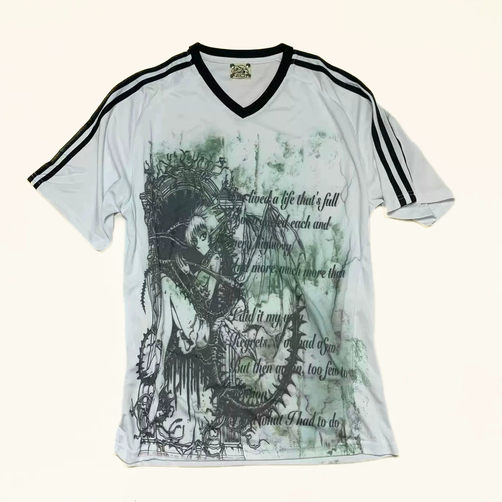 WEBBAR Two-dimensional Printing Loose Football Jersey Tee
