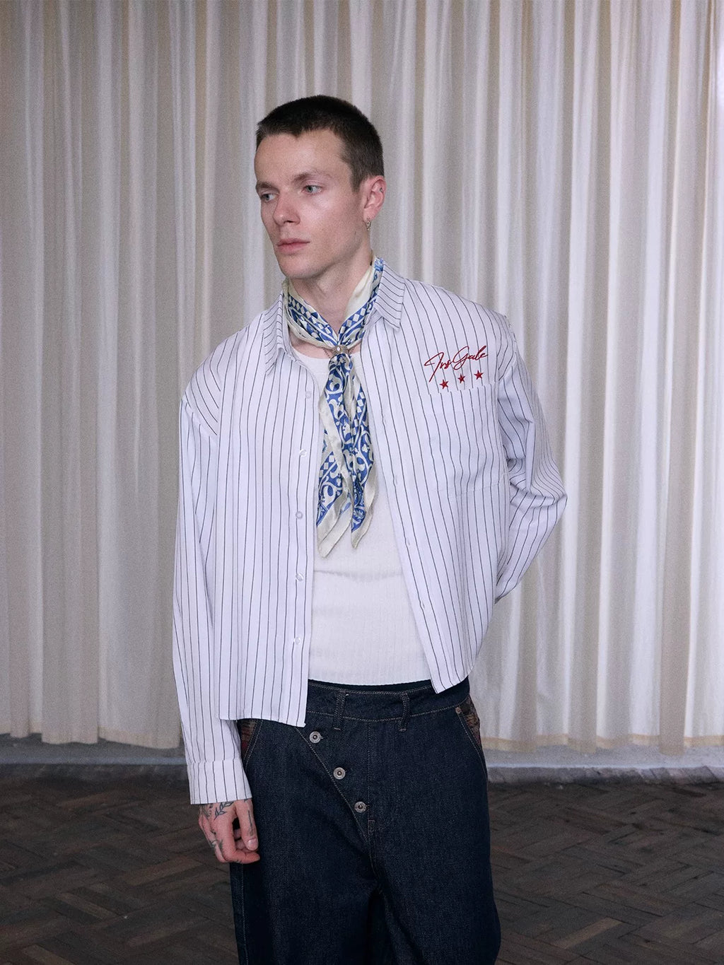 InsGale Striped Embroidered Lapel Cardigan Shirt Jacket