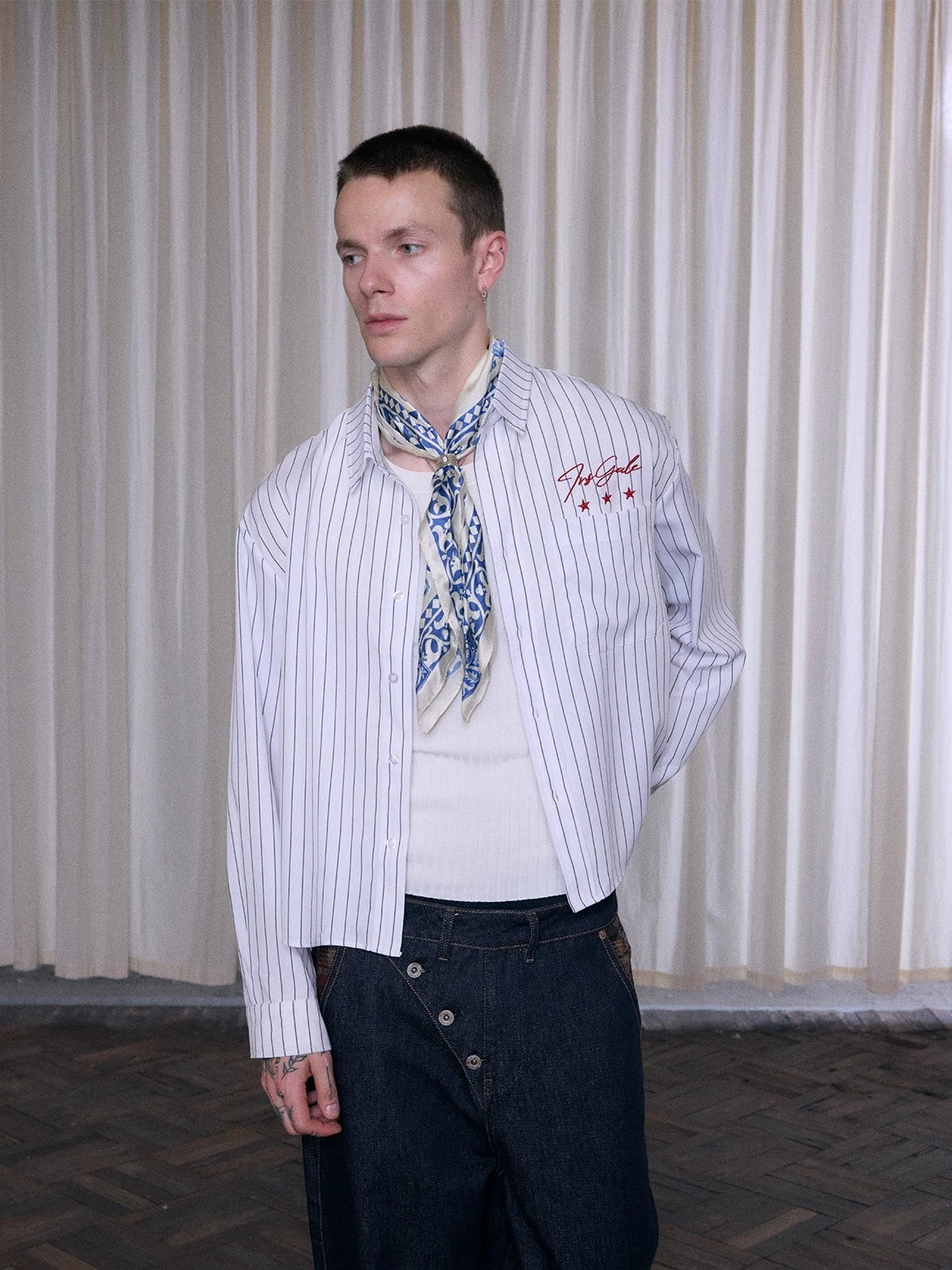 InsGale Striped Embroidered Lapel Cardigan Shirt Jacket