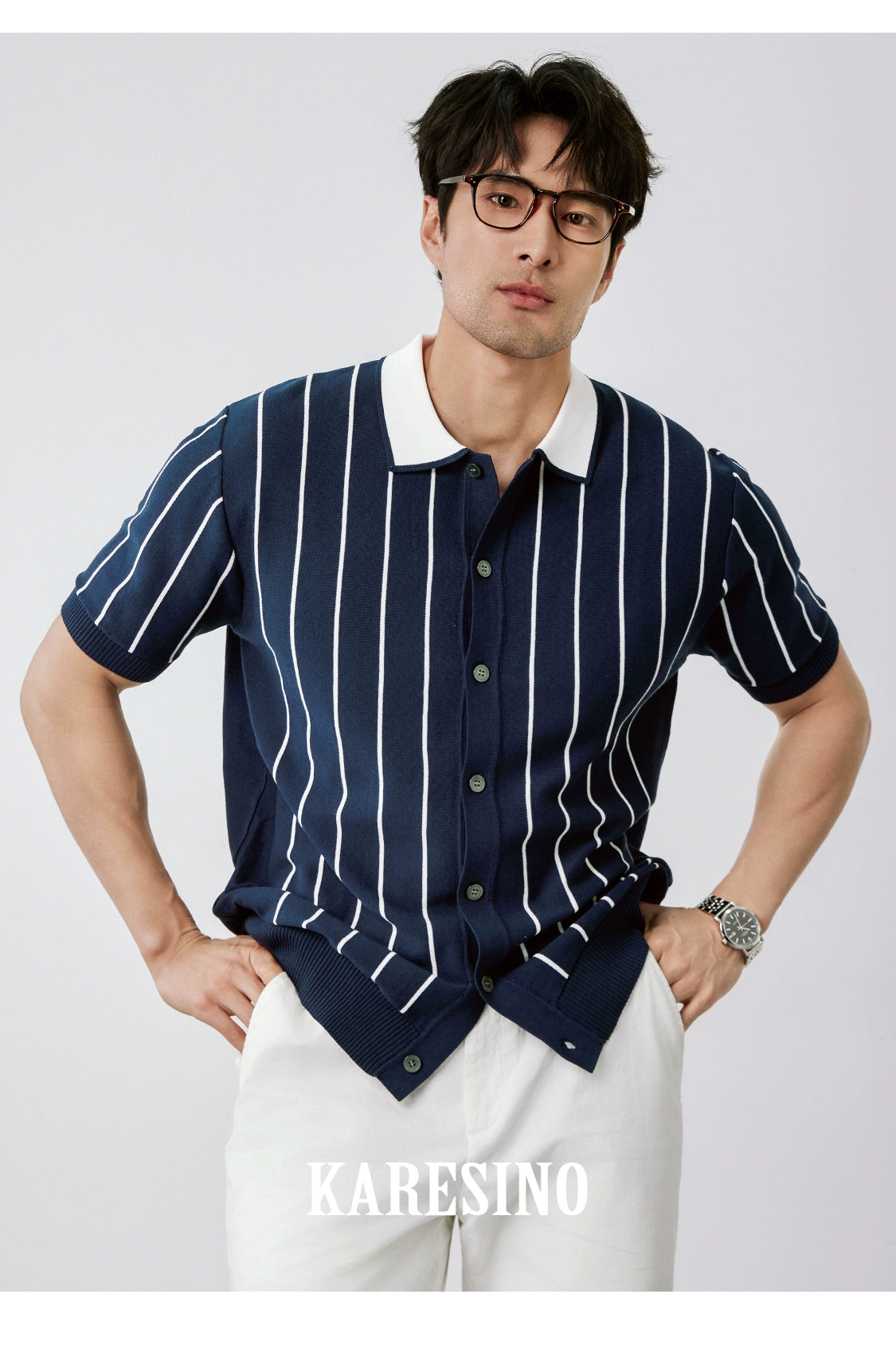 KARESINO Casual Striped Ice Silk Knitted Sweater