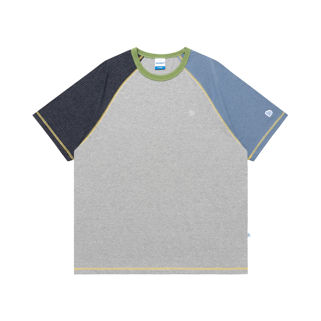 BENT IDEA Irregular Striped Color Matching Shoulder Tee