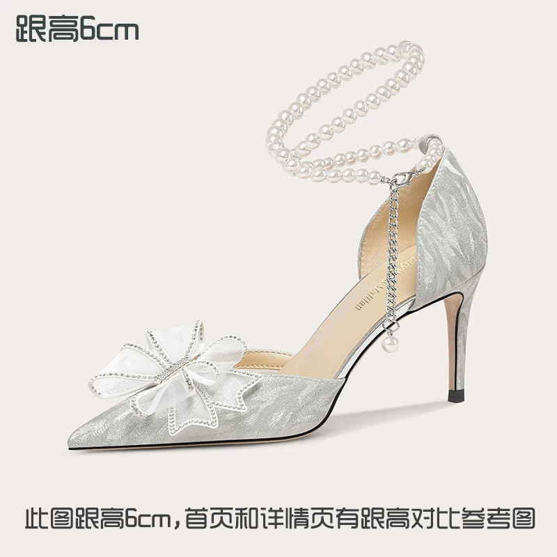 Lily Wei Temperament Bow Crystal High Heels