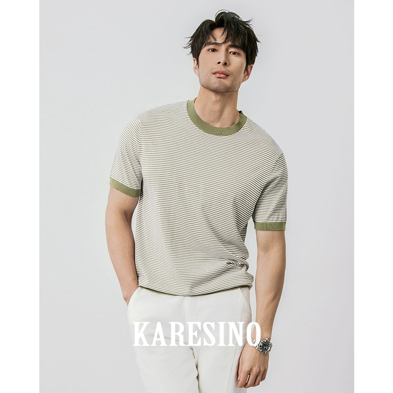KARESINO Contrasting Striped Casual Knitted Sweater