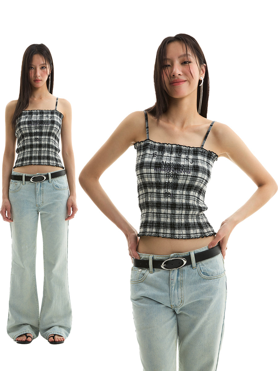 FUNKYFUN Pleated Fungus Lace Sling Vest