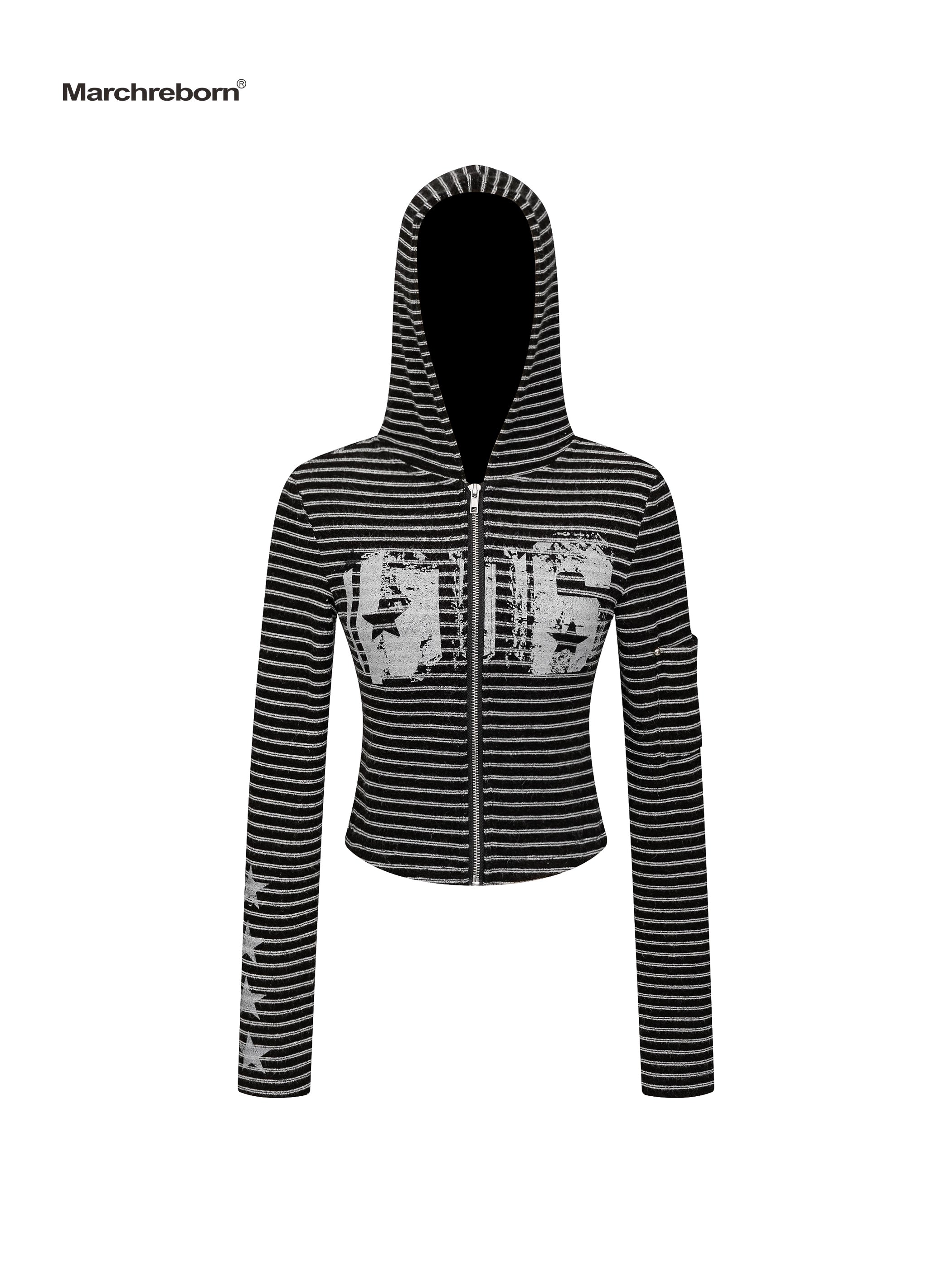 MARCH Vintage Striped Short Hooded Jacket