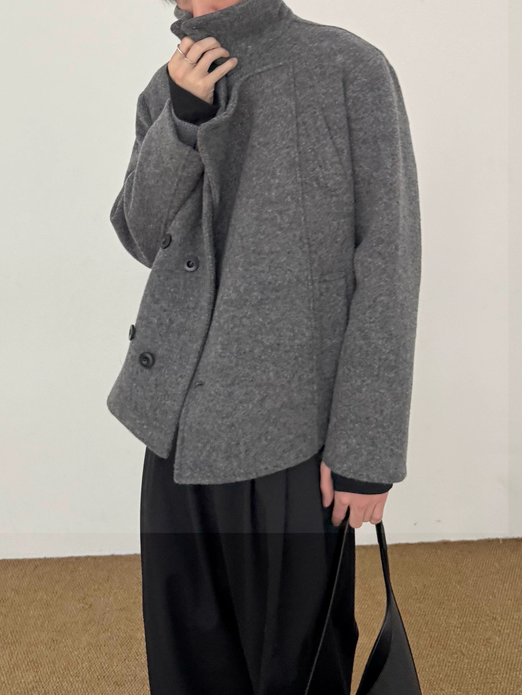 COLN Double Placket Multi-neck Wool Coat