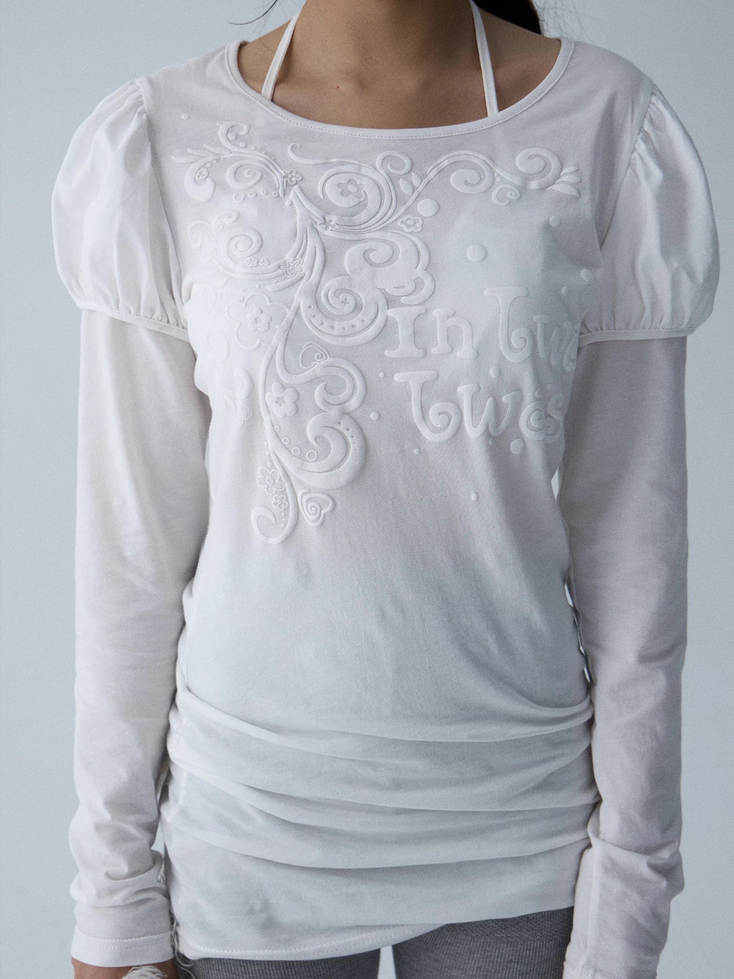 In Two Twos Micro Transparent Bubble Sleeve Fake Two Tee