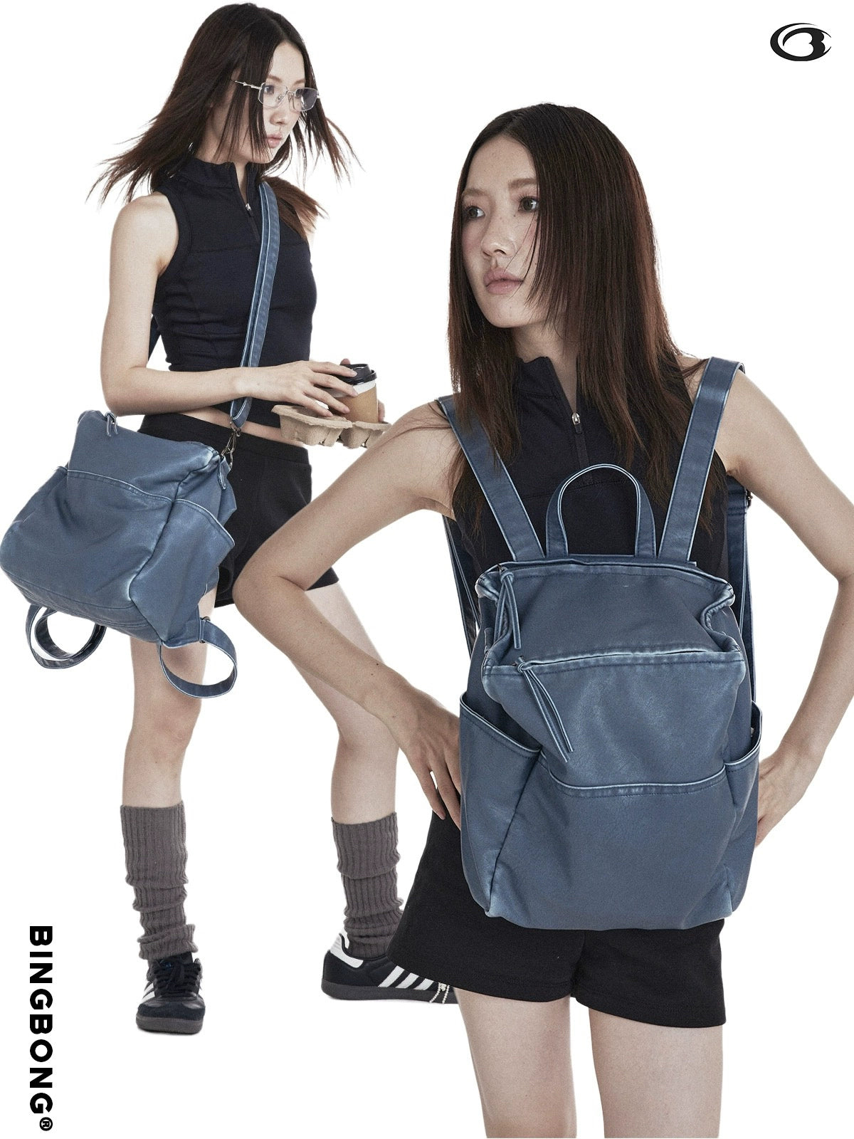 BINGBONG Commuter Denim Korean Crossbody Backpack