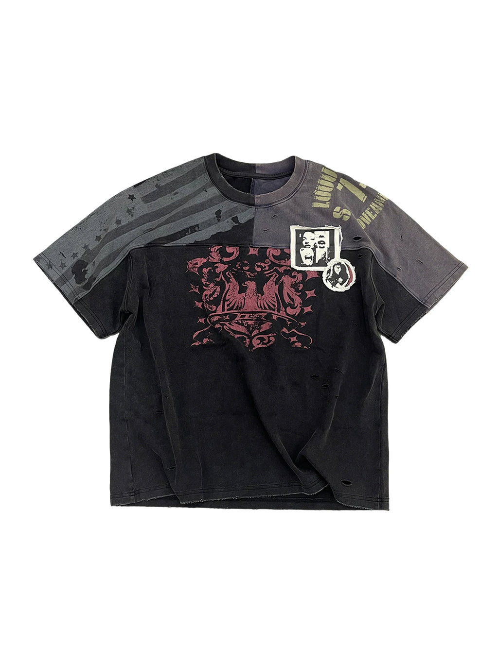 Luuucam Retro Splicing Patch Printing Loose Tee