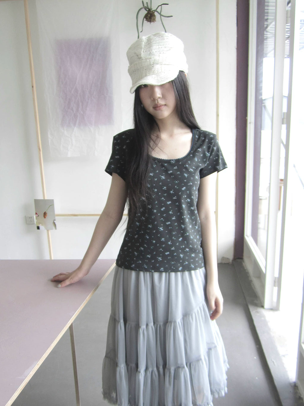 Ang: Project Retro Square Neck Floral Short Front Shoulder Tee