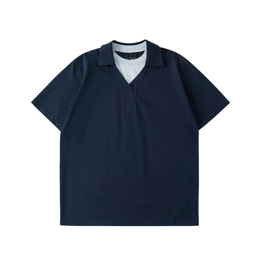 LR V-neck Contrasting False Two-piece Tee
