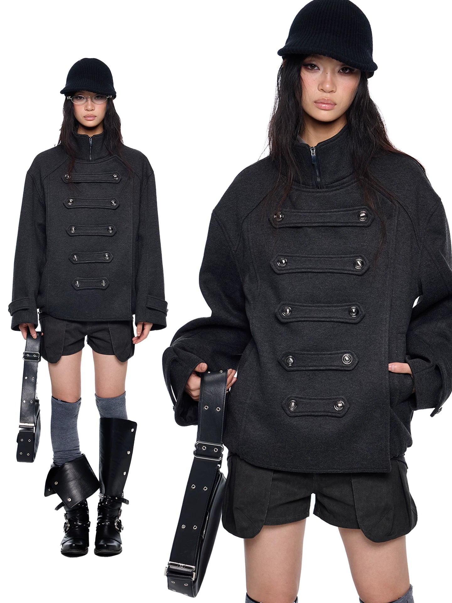 EZEK Pleated Short Double-sided Wool Coat