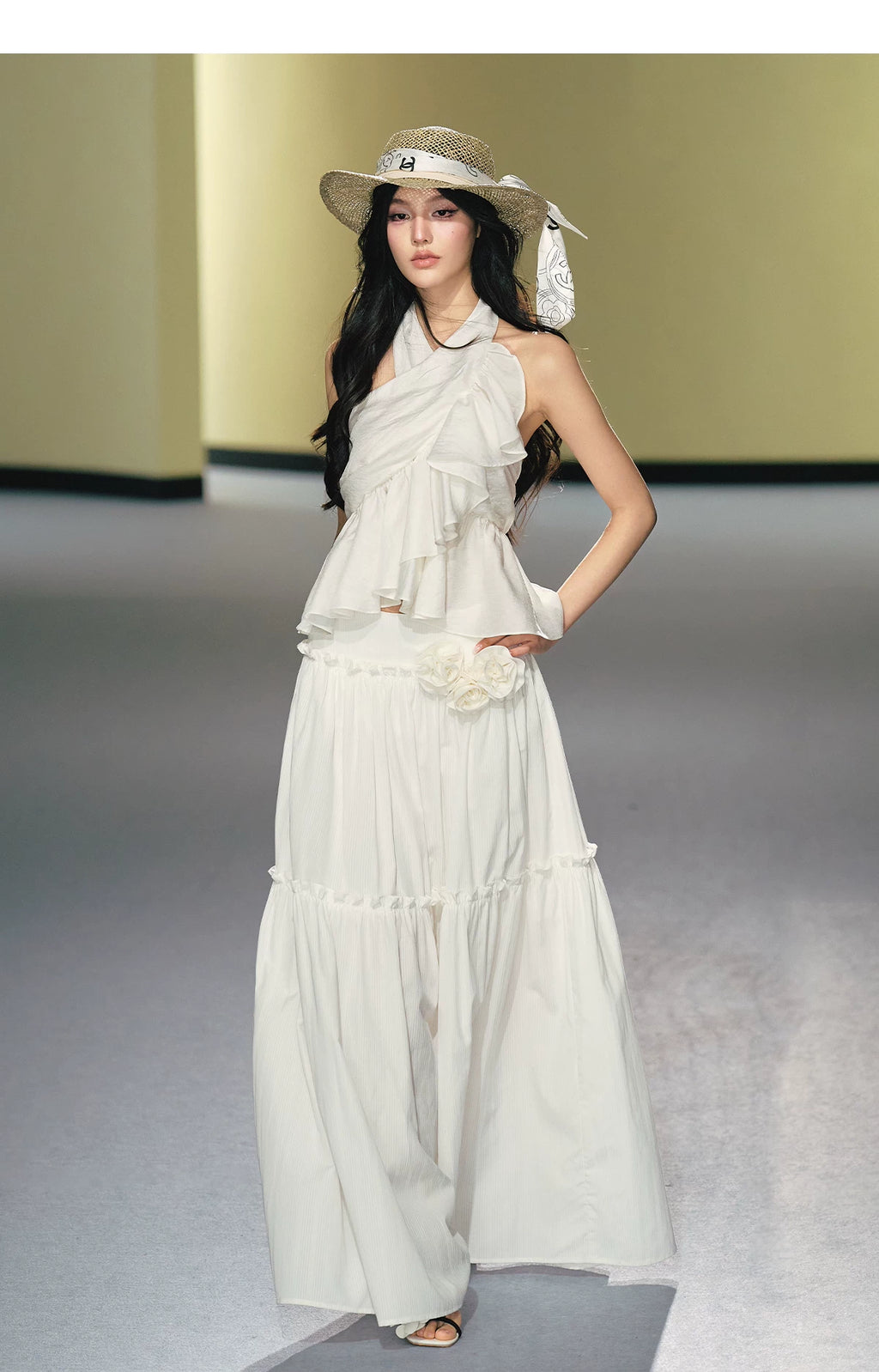 AGAM Cross Neck Top Long Skirt Set