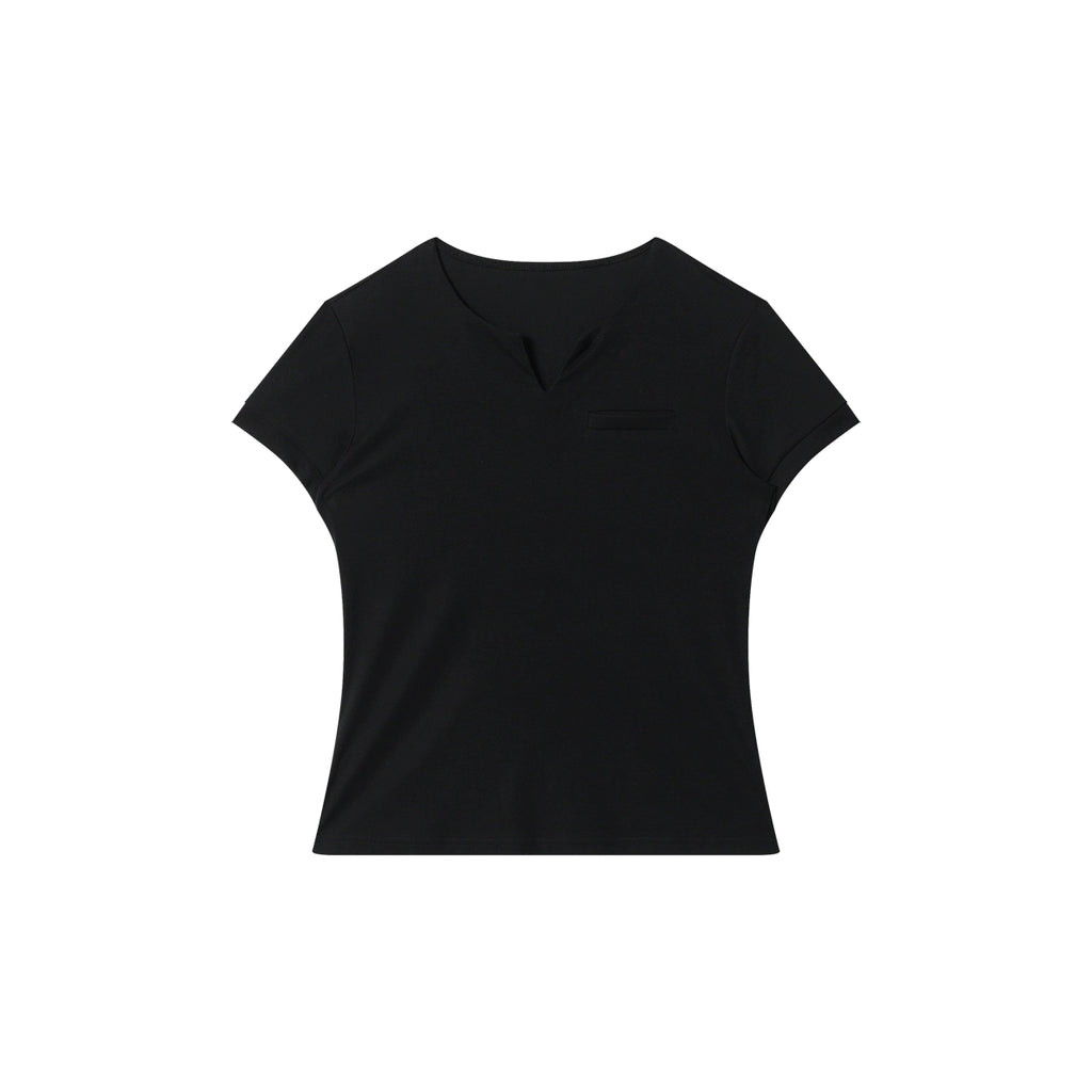 FUNKYFUN Versatile Wide V-neck Waist Tee