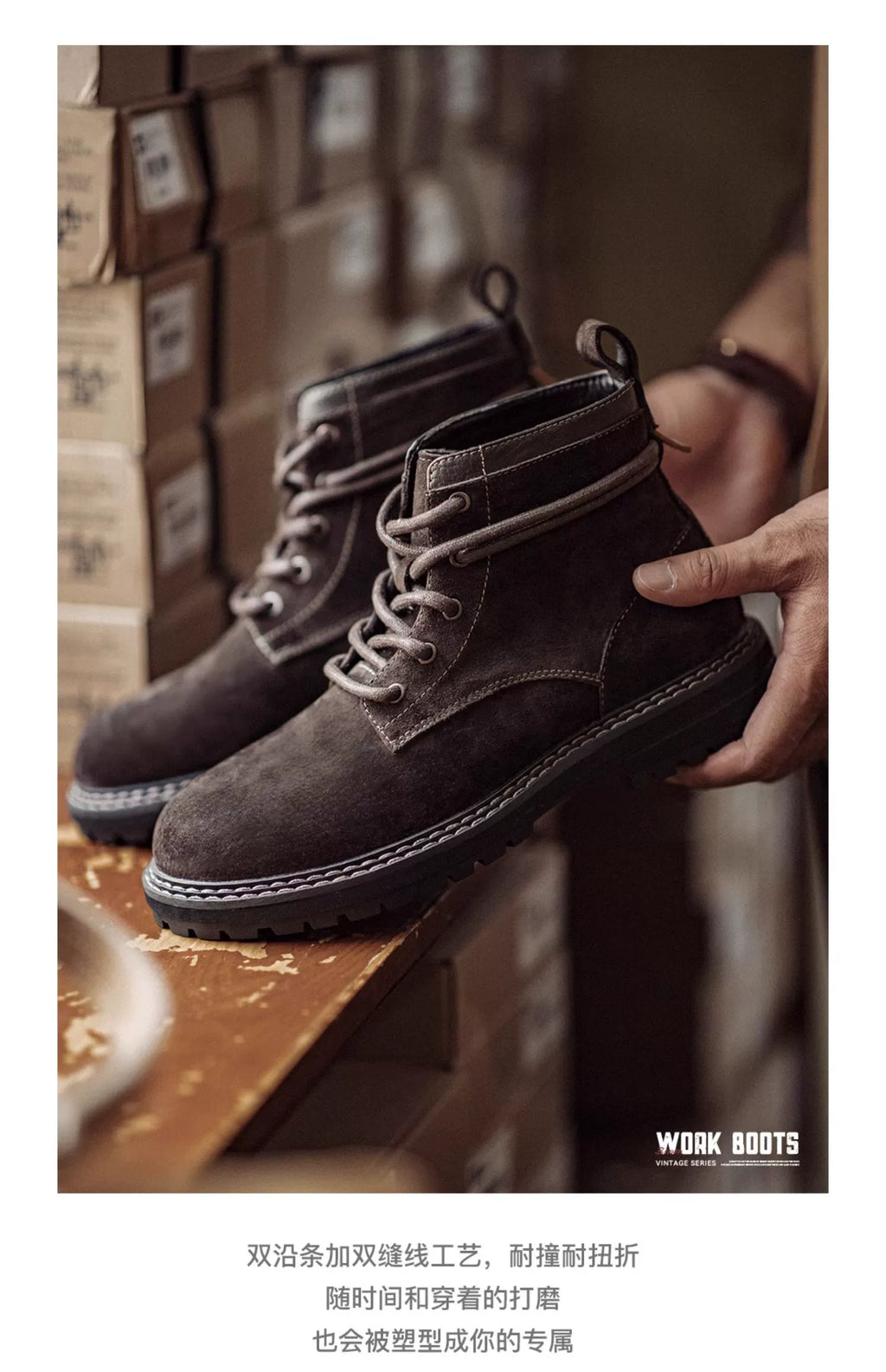 Maden Retro Casual Mid-top Thick-soled Leather Breathable Martin Boots