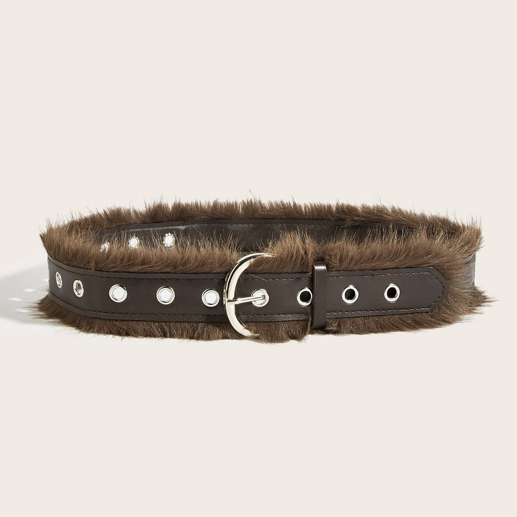 Intertek Babes Wide Faux Fur Fluffy Waist Seal Belt