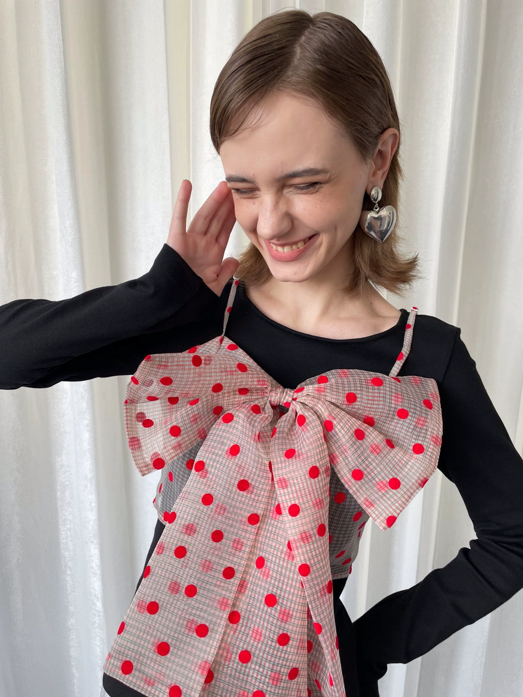Loosesmell Mesh Polka Dot Stacked Bow Suspender