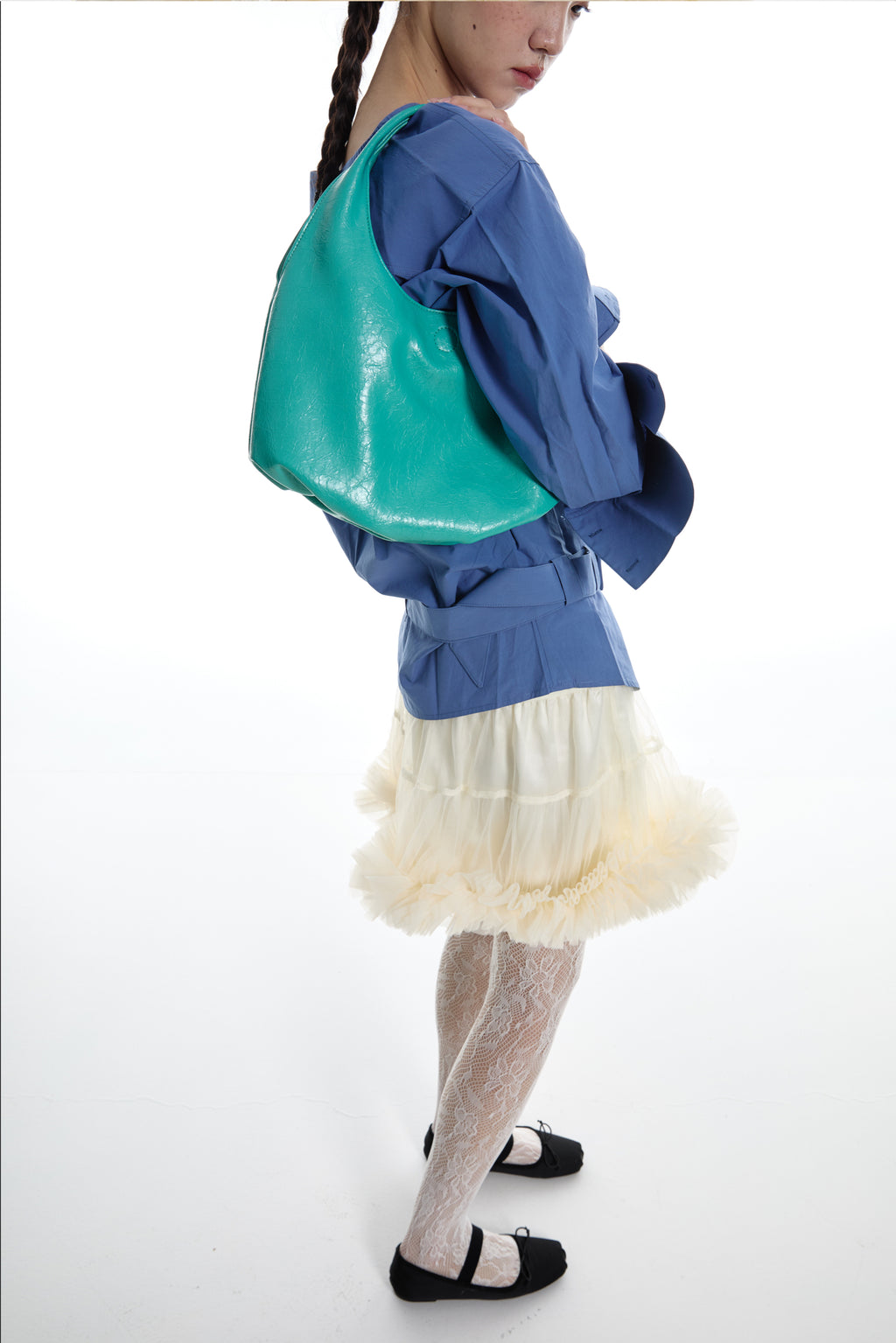 DirtySix Fuka bento soft pleated shiny leather bag