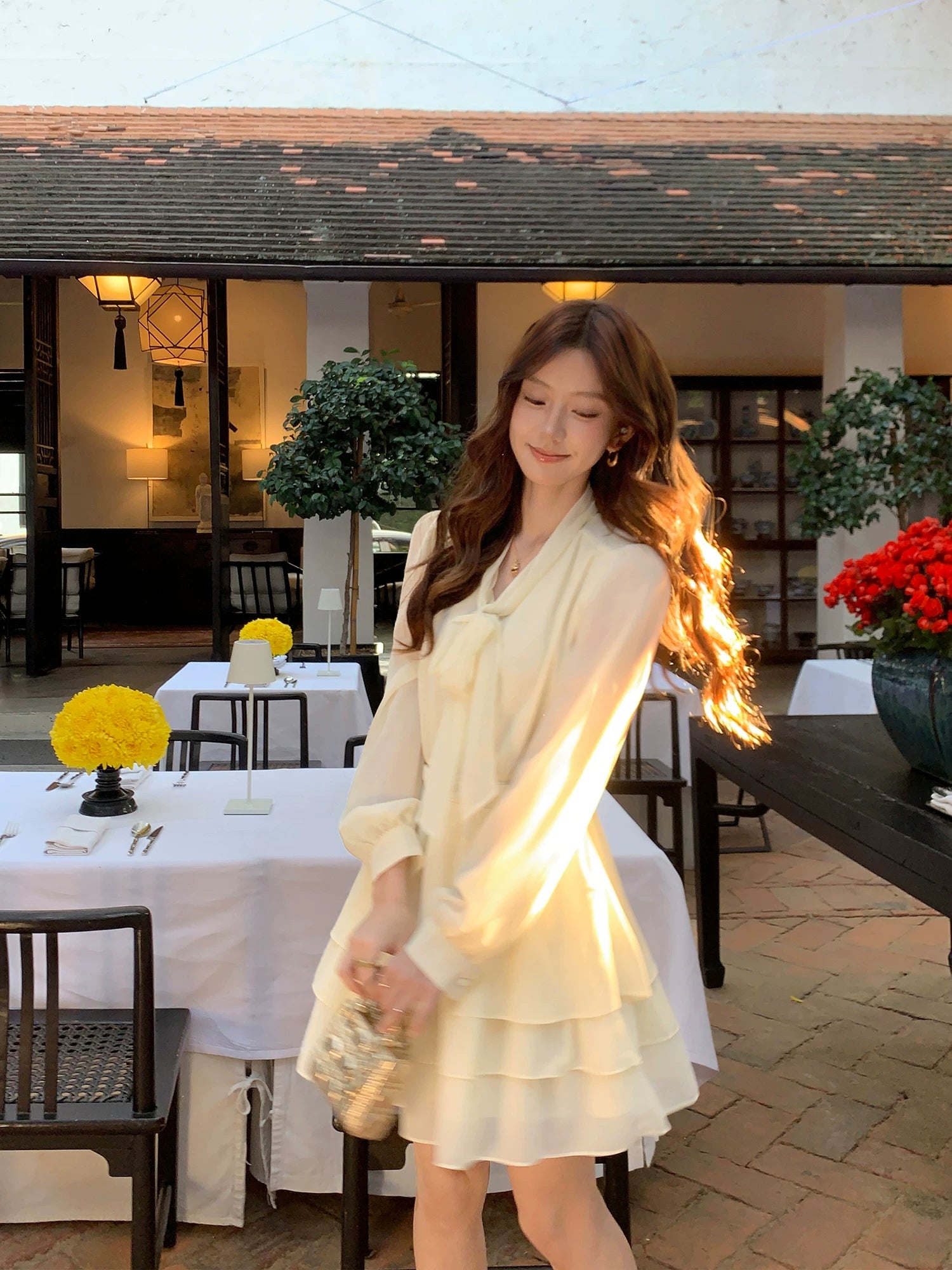 Pusumede Bow-tie Chiffon Dress