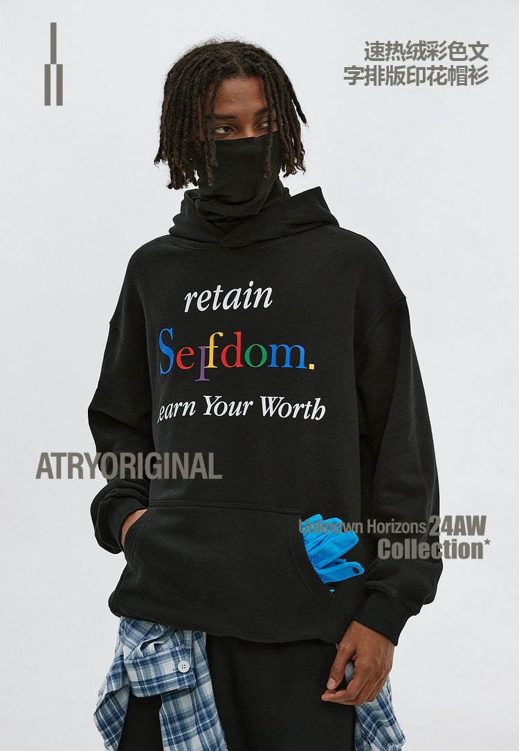 ATRY Fast Hot Fleece Color Text Typesetting Printed Hoodie