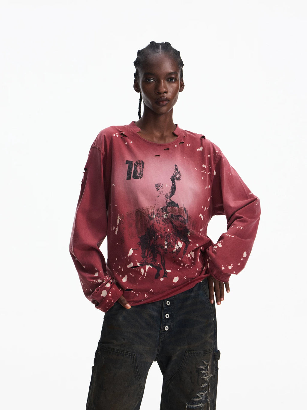 PEOPLESENSE Retro Ink Splashing Old Long Sleeves