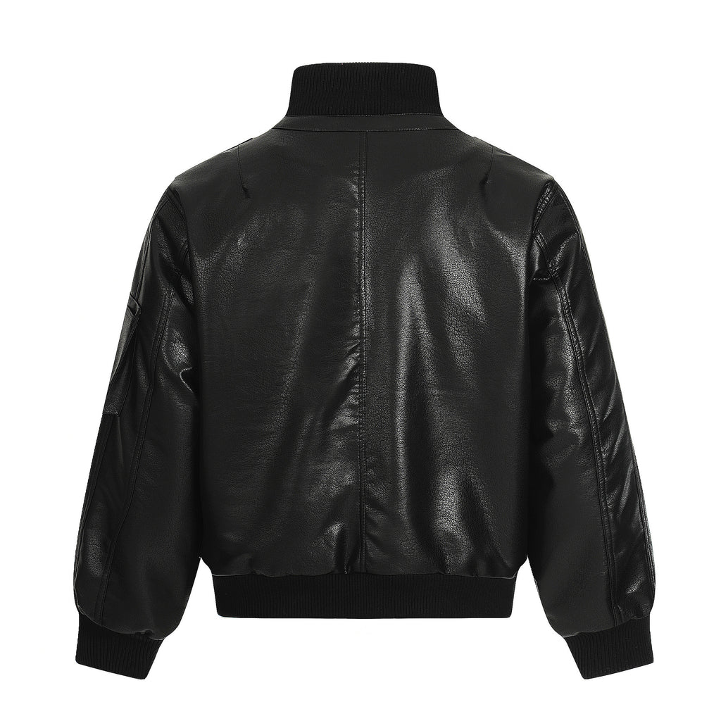 11KN Retro Short Wide Pu Leather Jacket