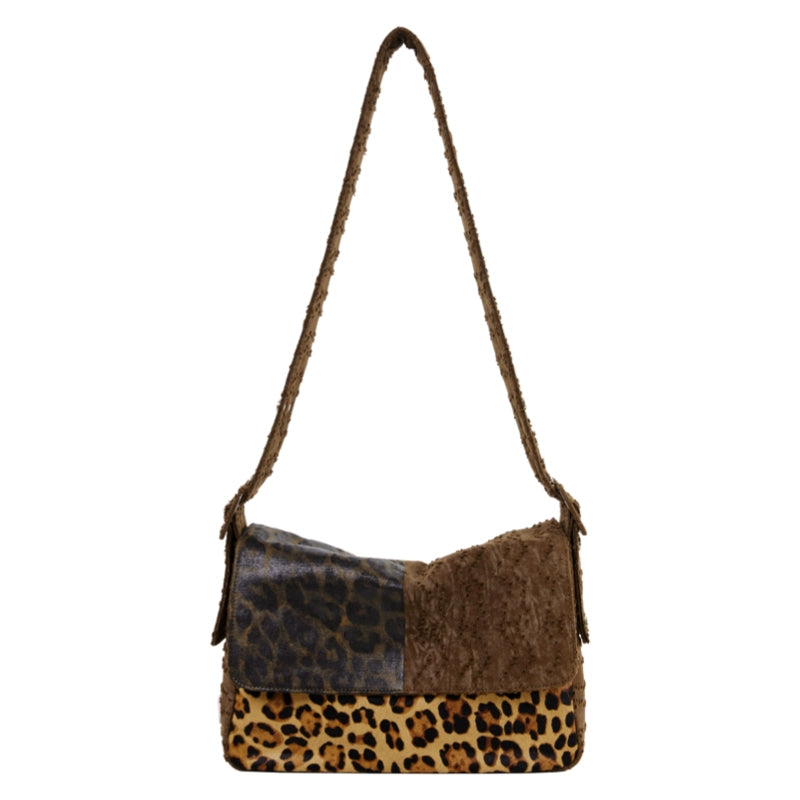 DirtySix "rahrah! Jaguar!" Ah Leopard messenger cow fur bag