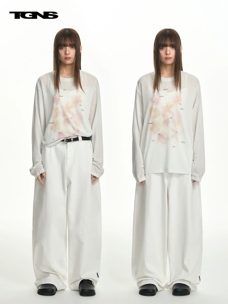 TGNS Letter Conch Shell Casual Micro-transparent Blouse