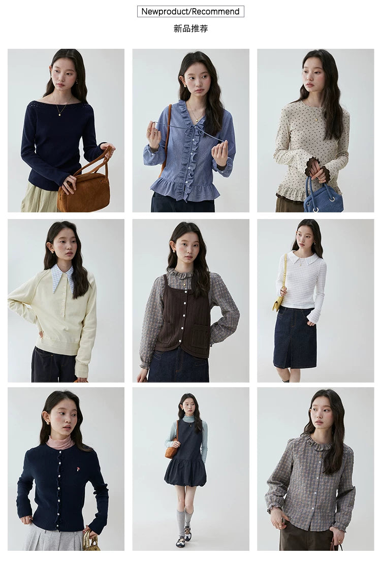 VOOE Round Neck Simple Casual Knitted Long Sleeves
