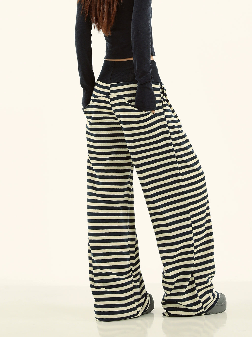 ZAVK Spliced Striped Wide-leg Slacks