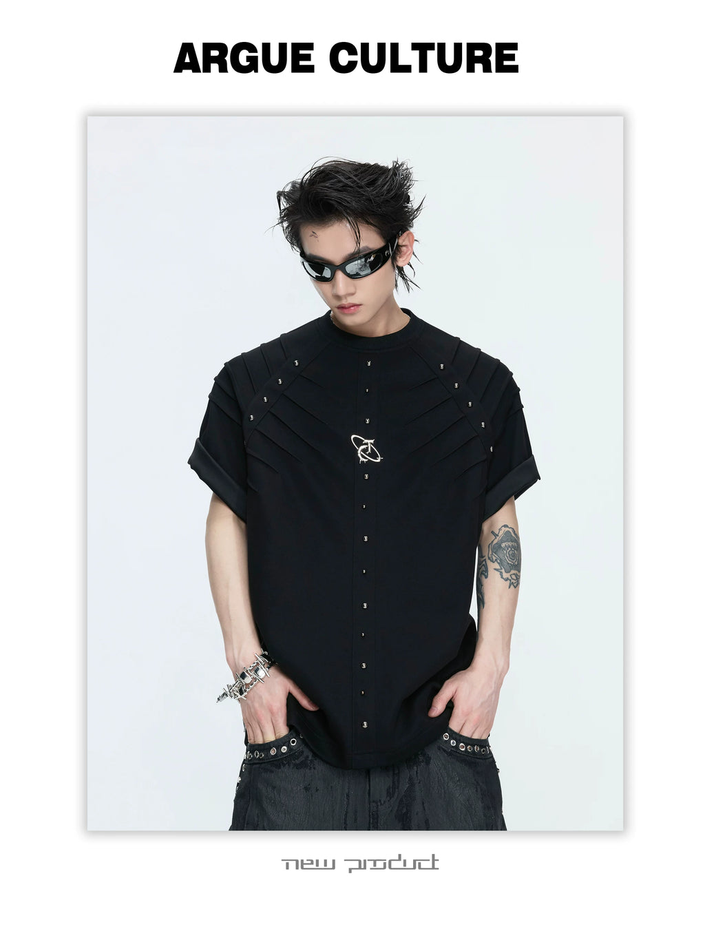ArguECulturE Pleated Rivet Front Shoulder Tee