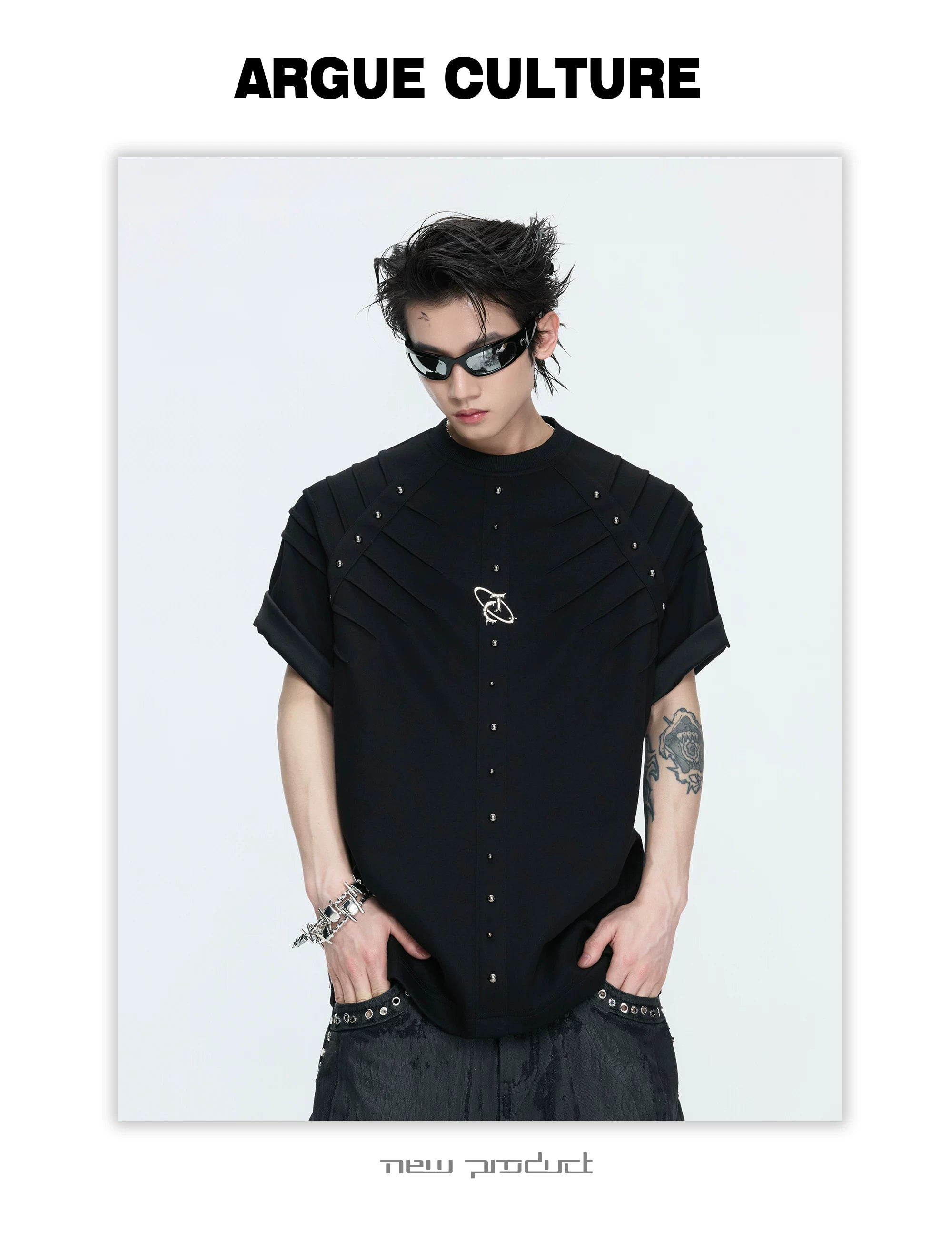ArguECulturE Pleated Rivet Front Shoulder Tee