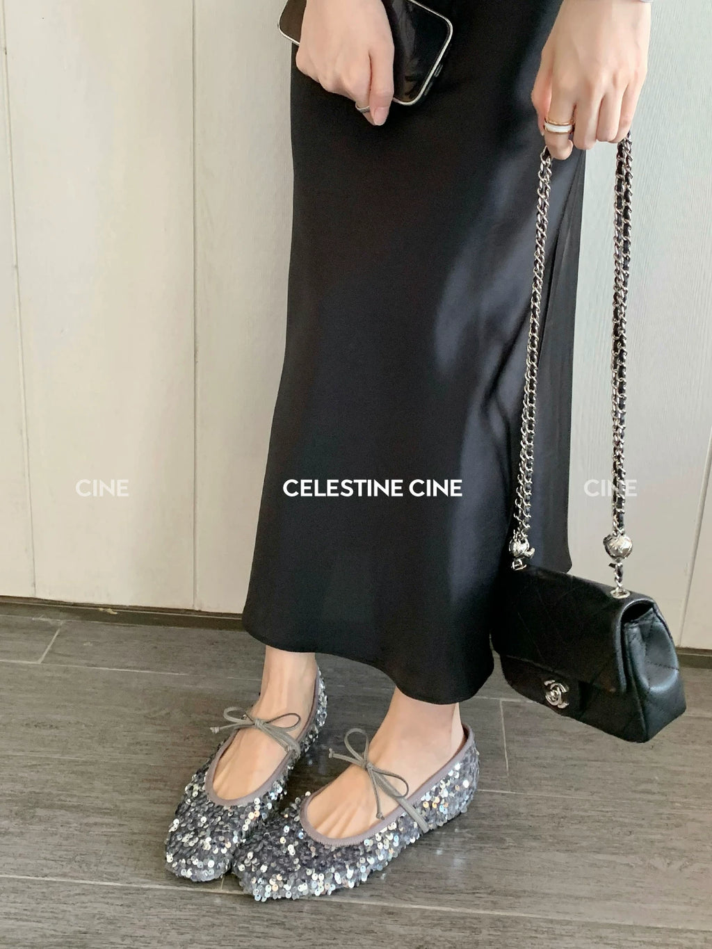 Cebostin Bow Inner Heightening Sequined Shoes