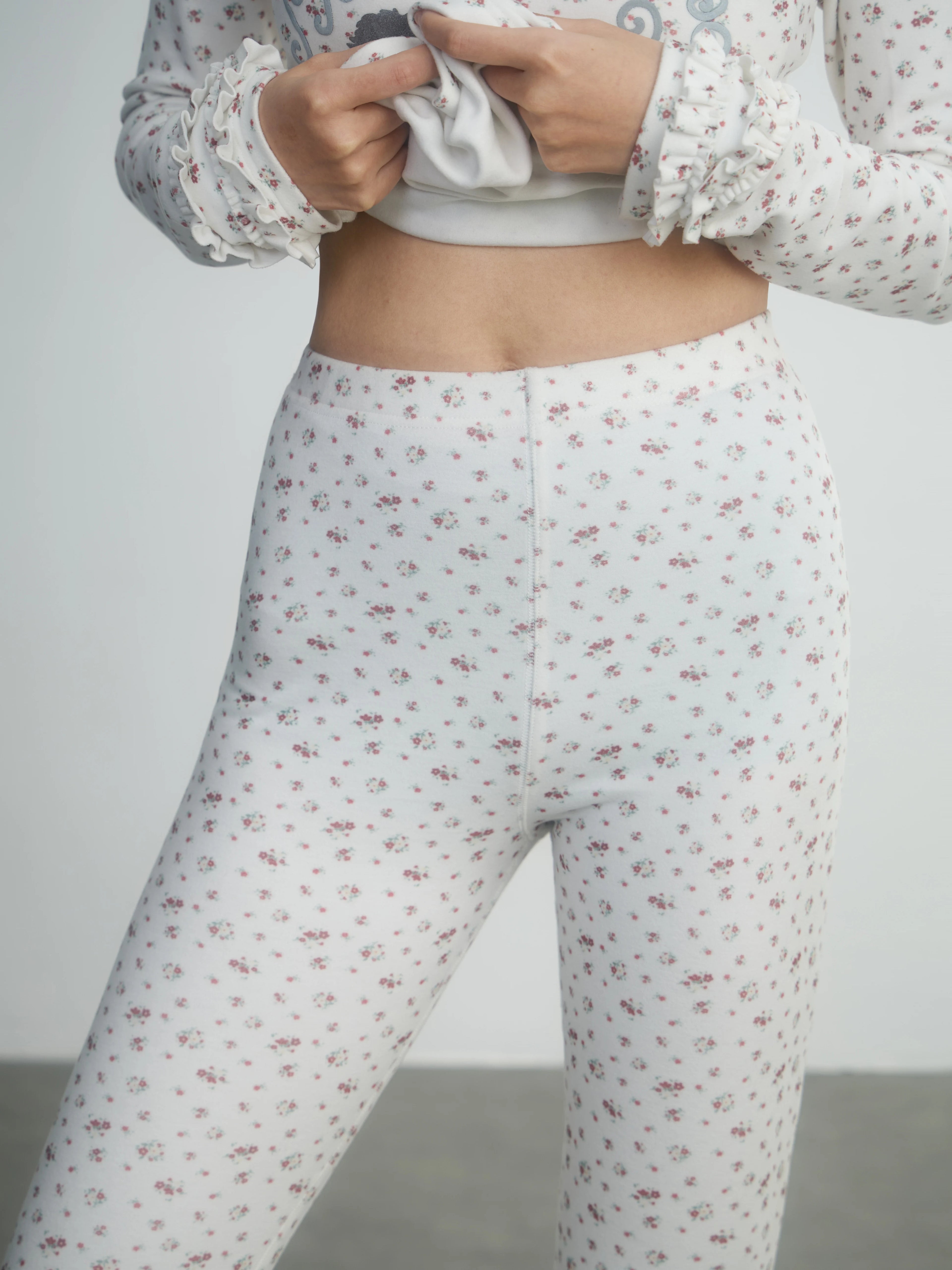 In Two Twos German Velvet Micro-flared Leggings Floral Trousers
