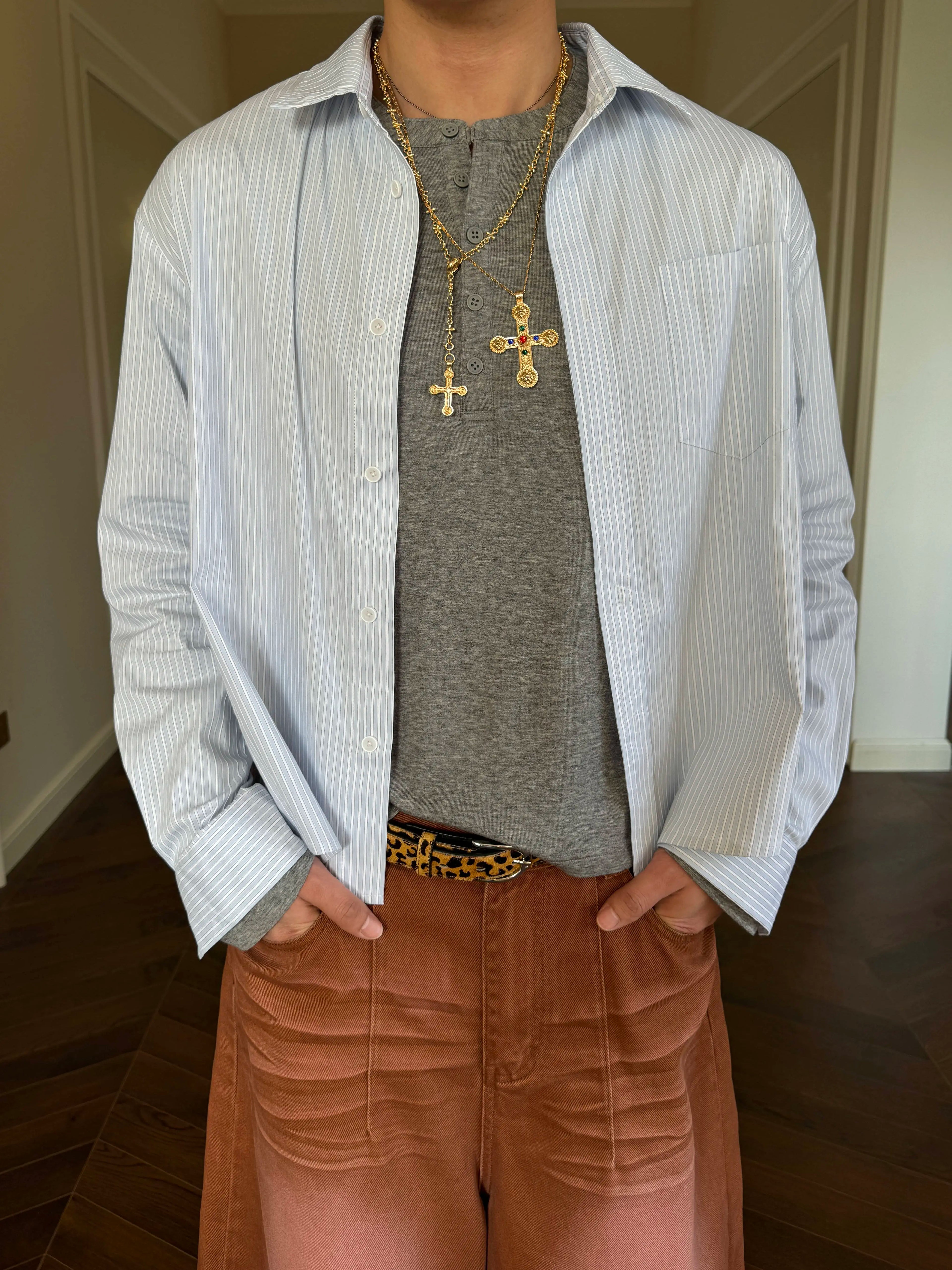 InsGale Textured Lazy Casual Striped Long Sleeve Shirt