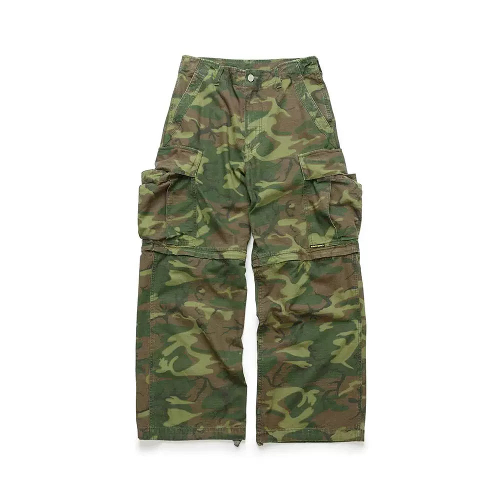 TWOMOONS Vintage Checked Camouflage Wide-leg Pants
