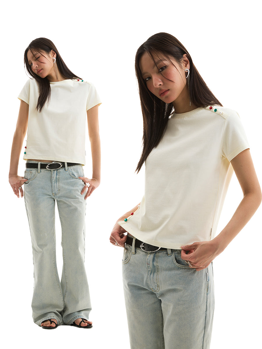 FUNKYFUN Handmade Colored Beaded Slit Tee