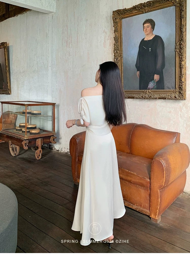 ZIHE Off-the-shoulder Satin Dress