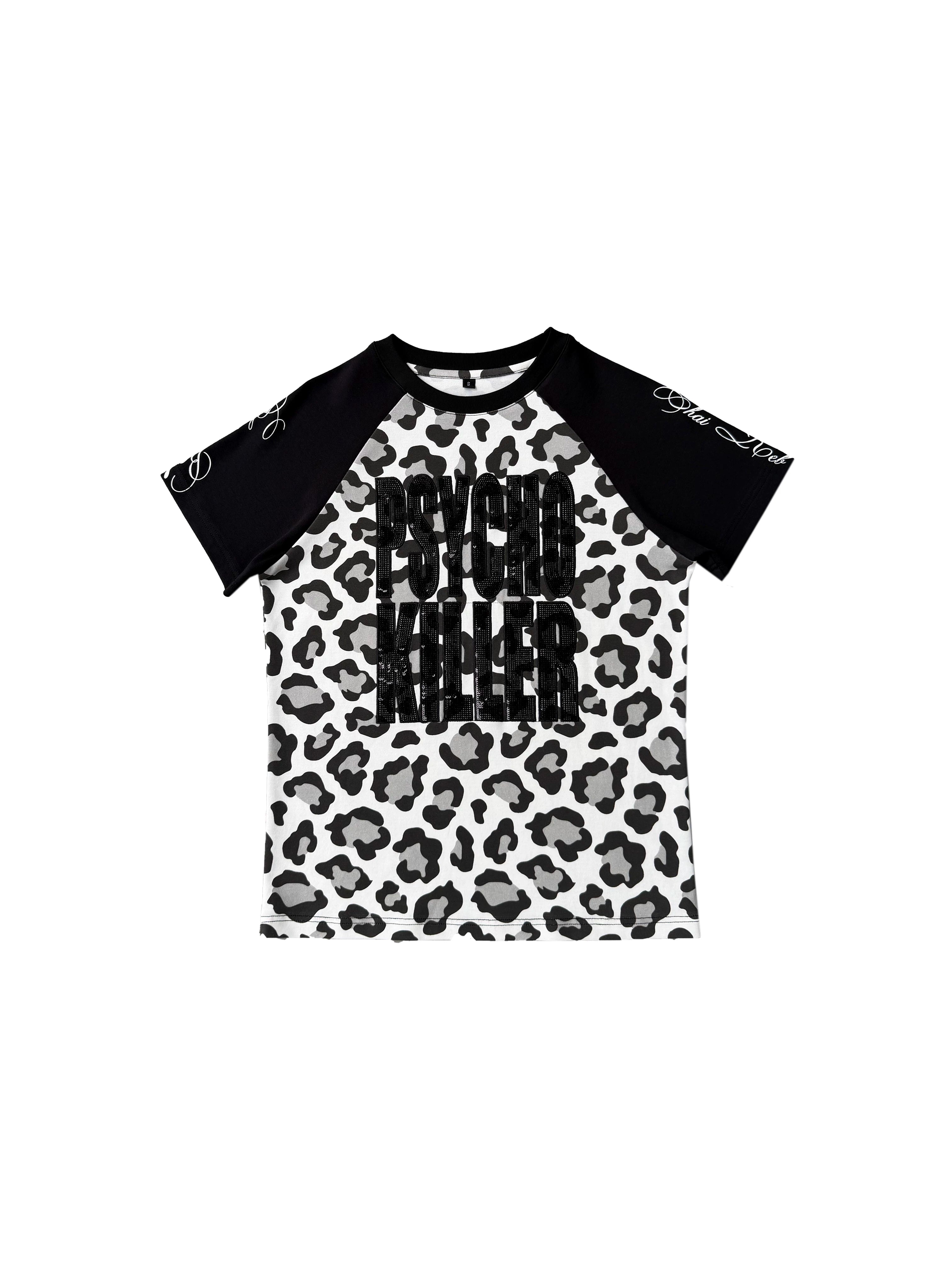 CHAI Bead Embroidery Leopard Print Contrasting Tee