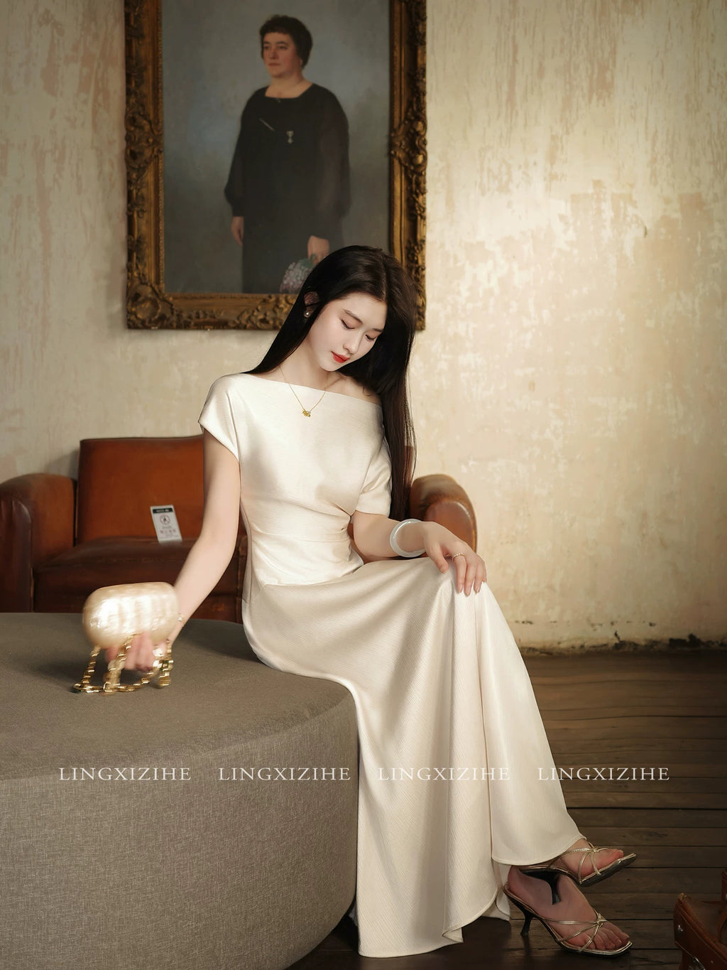 ZIHE Off-the-shoulder Satin Dress