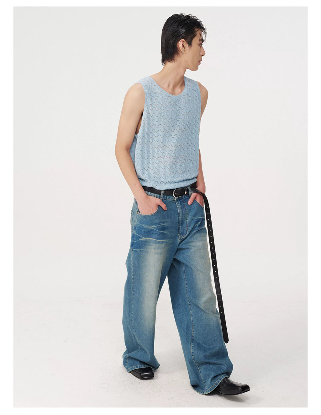 JCAESAR Corrugated Wide-leg Jeans