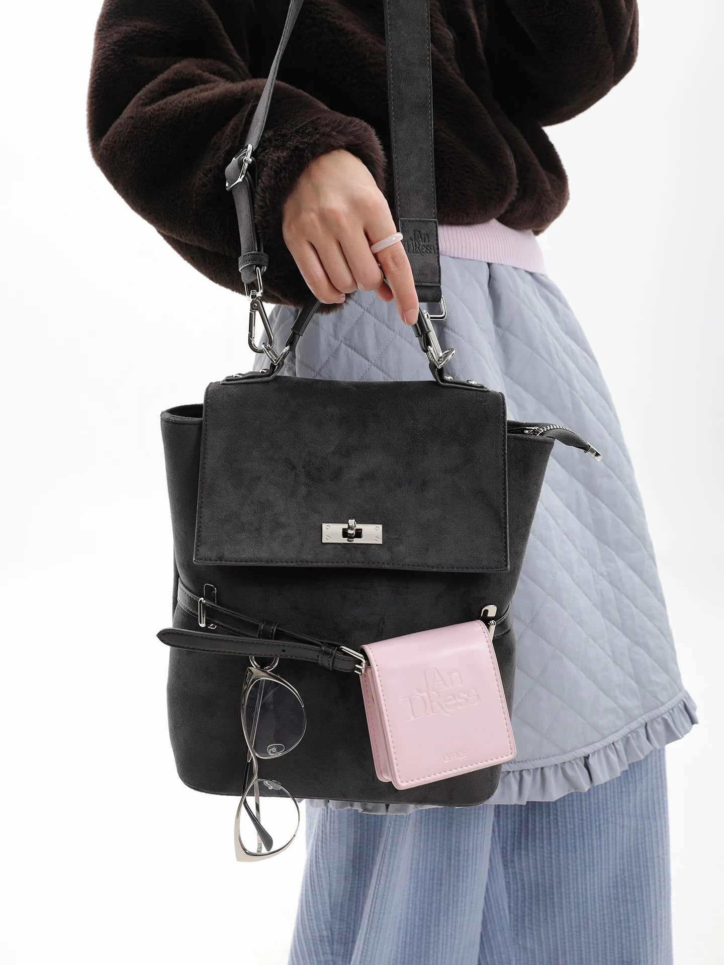 JANDRESS Suede Contrasting Backpack