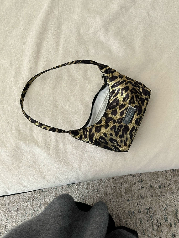 Ennui Cold Leopard Print Portable Underarm Zipper Shoulder Bag
