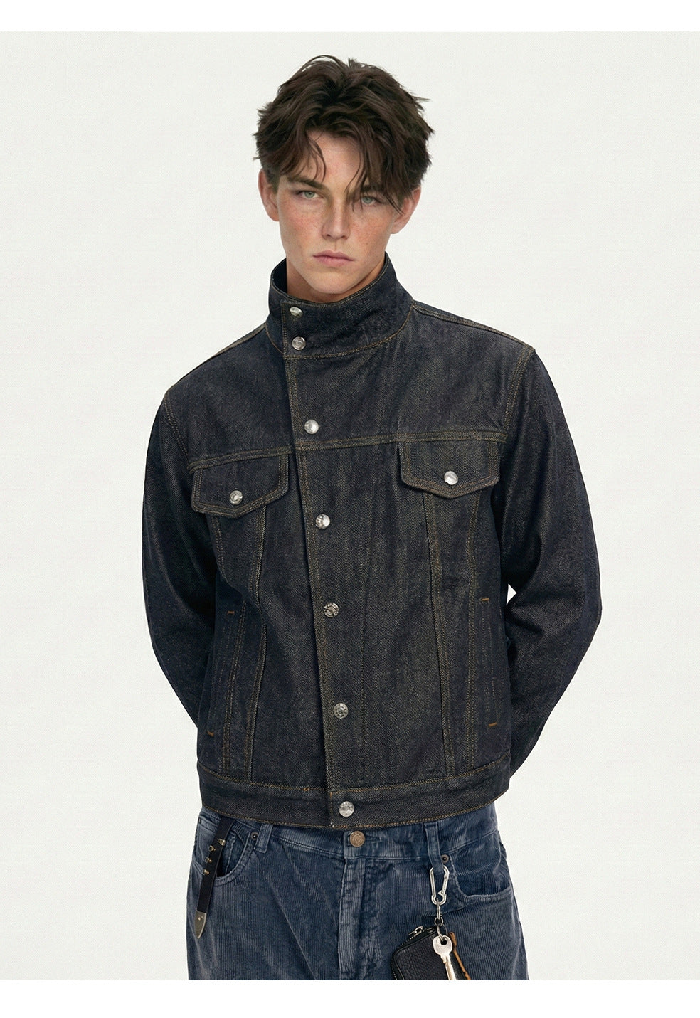 MADEEXTREME Stand-up Collar Casual Denim Jacket