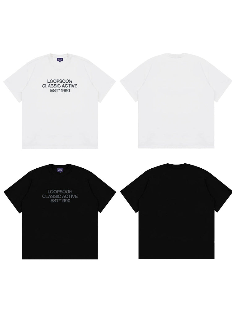 Loopsoon Crew Neck Three-line Printed Versatile Tee