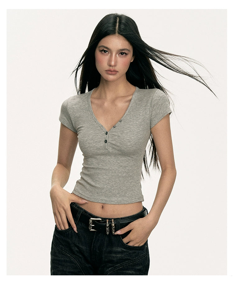 Anna Aneae V-neck Henry Neck Narrow Shoulder Tee