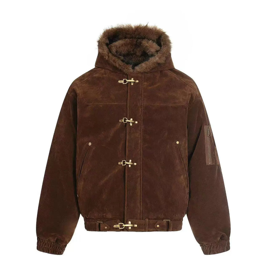 BLACKENERGY Retro Fur Collar Hooded Thickened Cotton Jacket